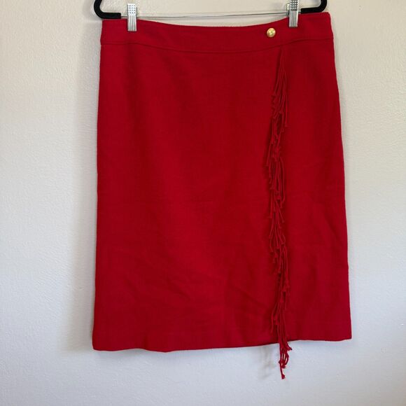 Talbots Wool Blend Wrap Red Tassel Button Detail Pencil Skirt Plus Size 14 - Picture 1 of 10